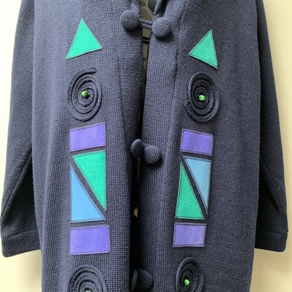 Vintage long line cardigan size medium pure wool with suede patches - Picture 4 of 10